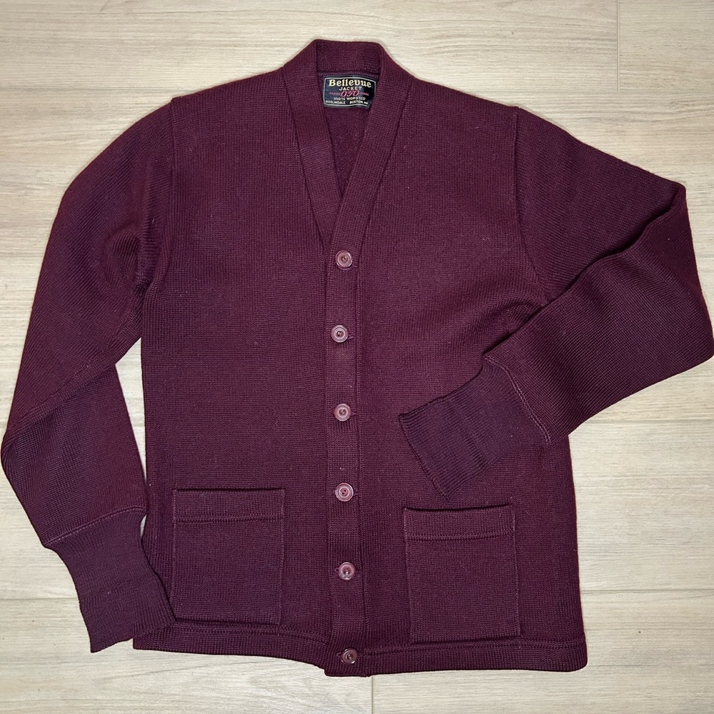 Vintage 100% Wool 1960s Bellevue Burgundy Cardigan